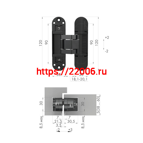 Петля Armadillo (Армадилло) скрытой установки U3D3300.TG BL черный фото 3