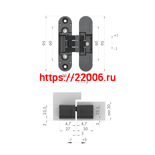 Петля Armadillo (Армадилло) скрытой установки U3D4000 SC (9540UN3D) мат. хром фото 2