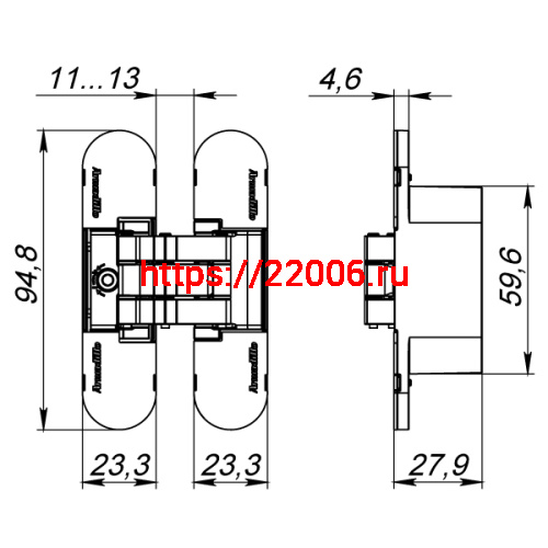 Петля Armadillo (Армадилло) скрытой установки U3D4000 SC (9540UN3D) мат. хром фото 5