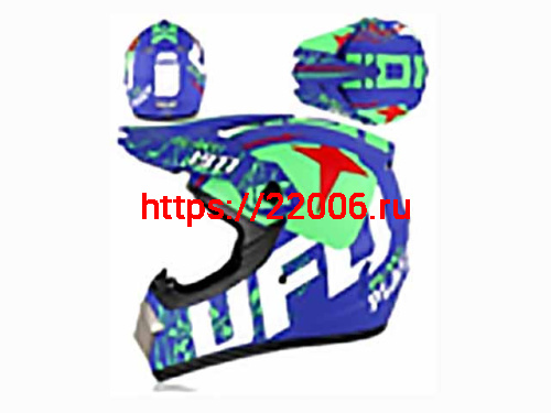 Мотошлем VIRTUE MD-905 Кросс сине-зеленый матовый с рисунком (M)
