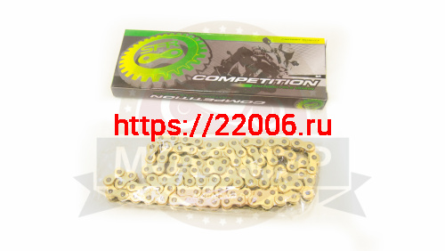 Цепь SFR (420HР) SFR -100 зв. приводная, СУПЕР УСИЛЕННАЯ, цв.ЗОЛОТО (Альфа) Цепь SFR (420HР) SFR -100 зв. приводная, СУПЕР УСИЛЕННАЯ, цв.ЗОЛОТО (Альфа)