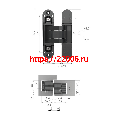 Петля Armadillo (Армадилло) скрытой установки U3D5000.VPG SC мат.хром TECH фото 4