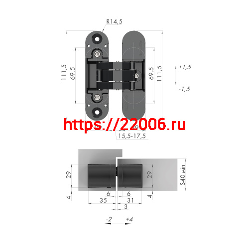 Петля Armadillo (Армадилло) скрытой установки U3D6000 CP (11160UN3D) хром фото 2