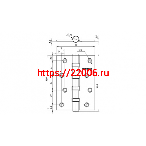 Петля Punto (Пунто) универсальная IN4100U PN (4B 100х70х2.5) мат.никель фото 3 Петля Punto (Пунто) универсальная IN4100U PN (4B 100х70х2.5) мат.никель фото 3