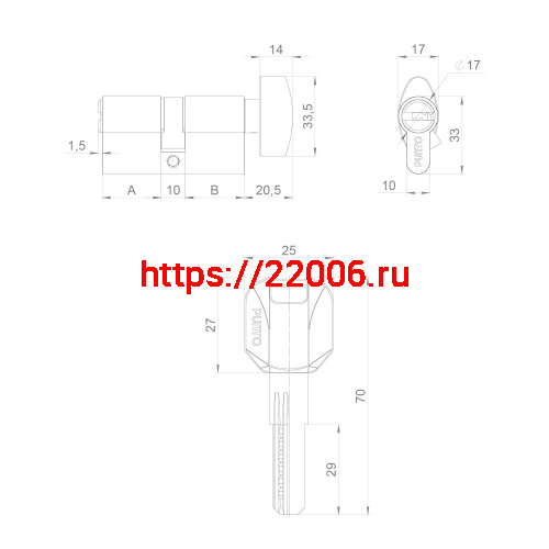 Цилиндровый Punto (Пунто) механизм (Z402/120) Z4002Knob120(55+10+55) с вертушкой CP хром фото 4