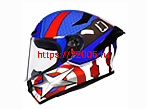 Мотошлем VIRTUE MD-821 закрытый синий с рисунком Капитан Америка (M)