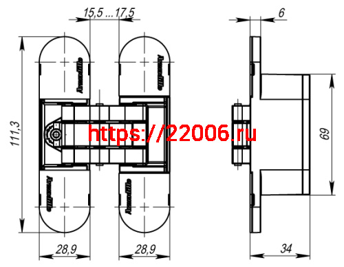 Петля Armadillo (Армадилло) скрытой установки U3D6000 CP (11160UN3D) хром фото 5
