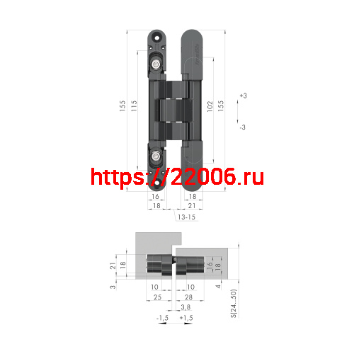 Петля Armadillo (Армадилло) скрытой установки U3D2400.VPG SC мат. хром TECH фото 2